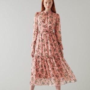 LK Bennett London Boho Pink Floral Swinton Silk Maxi Dress - US 10 / Medium